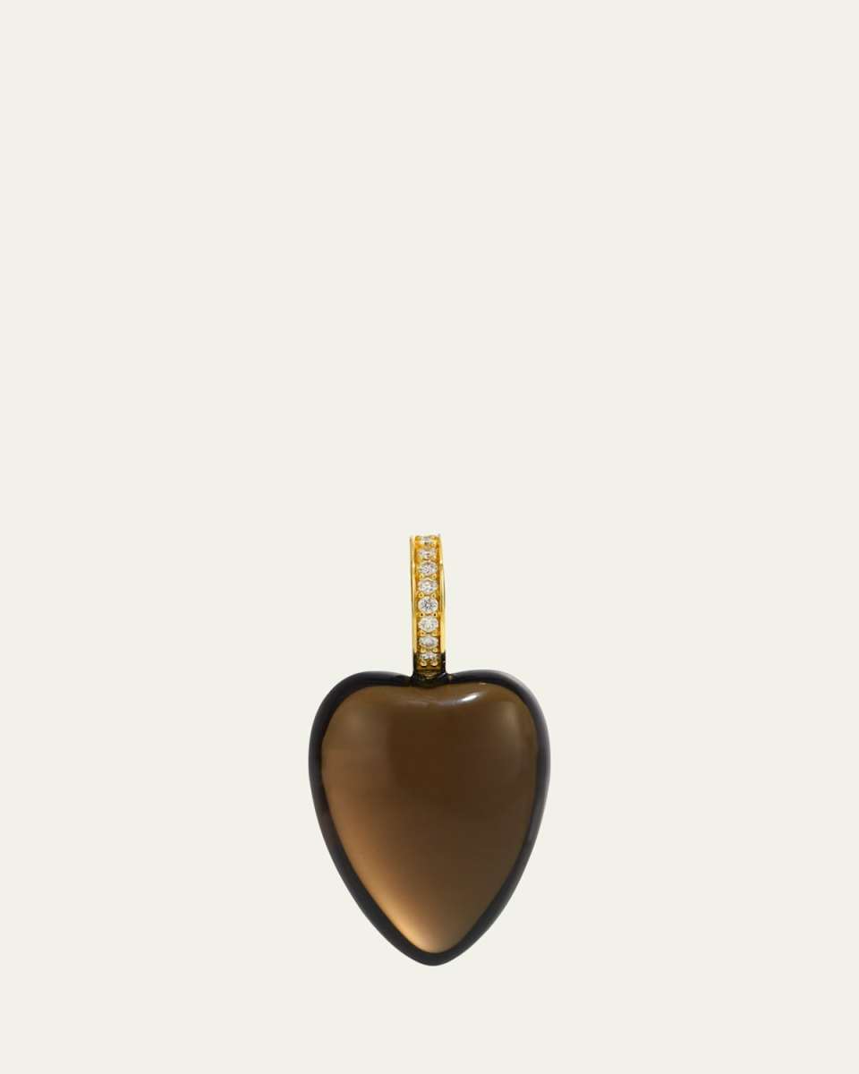 14K Yellow Gold Heartstone Diamond Pendant with Smokey Quartz